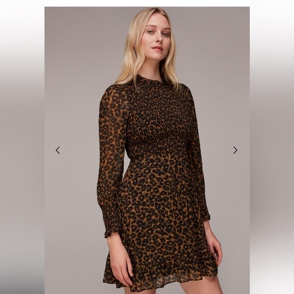 WHISTLES Classic Leopard Shirred Dress NWT - Picture 4 of 16